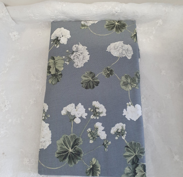 Tischdecke LARGO Tauben Blau Rund 145 cm Durchmesser Blumen Baumwolle Landhaus