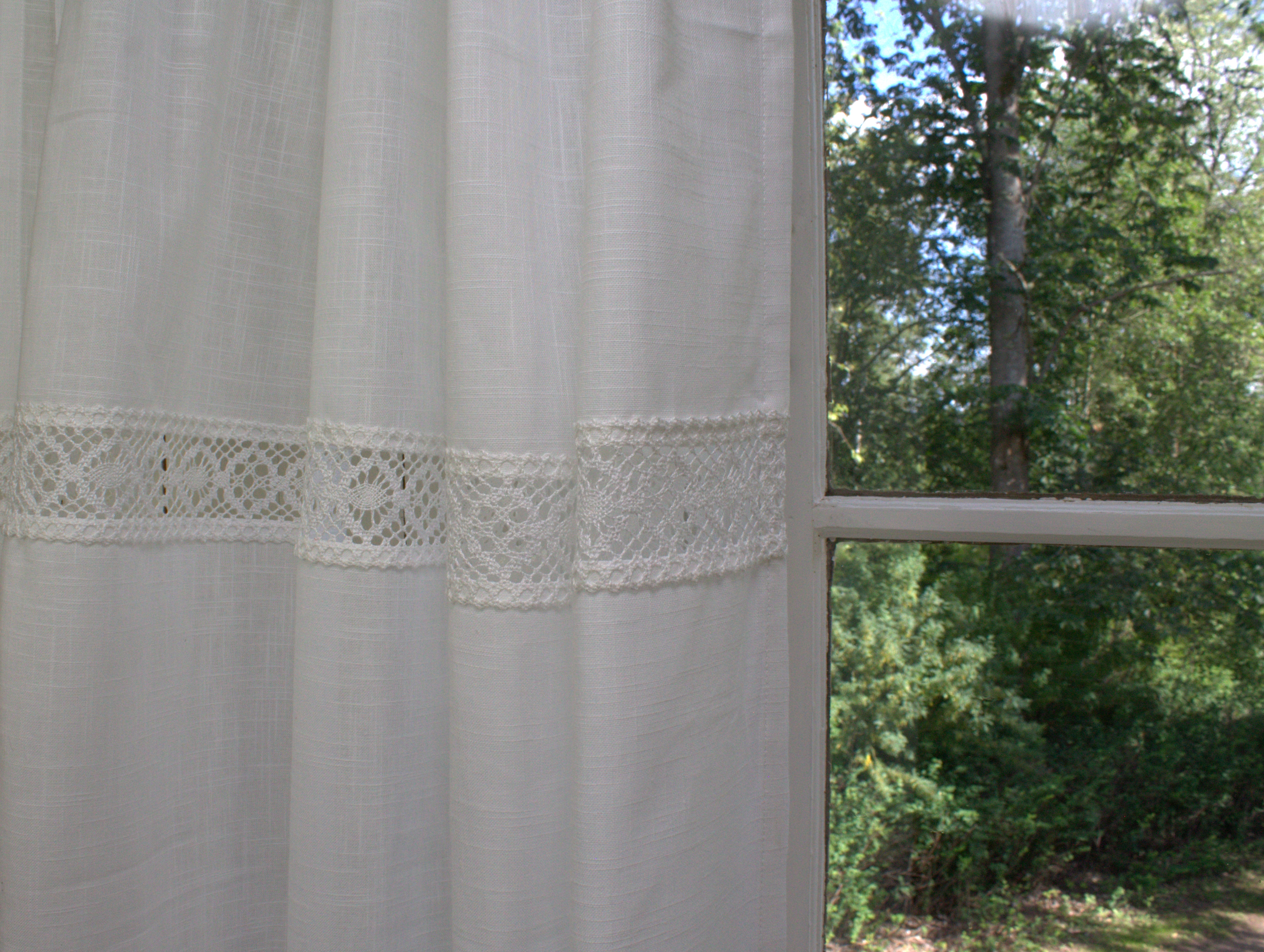 Vorhang LINA WHITE Gardine Landhausstil Weiß Zauberhafter 120x240 Häkelspitze Gardinen | & Stück Gardinenschals cm | 2 | Vorhänge