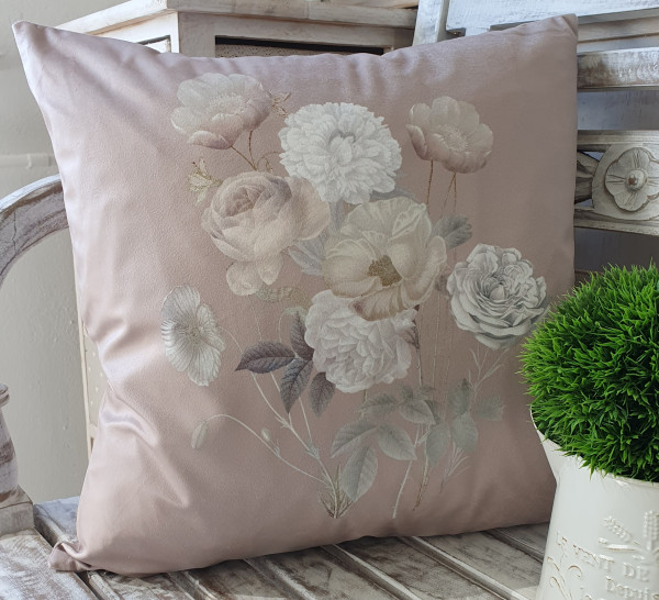 Kissenbezug ALICIA Sand Blumen Floral 45x45 cm Polyester Landhaus