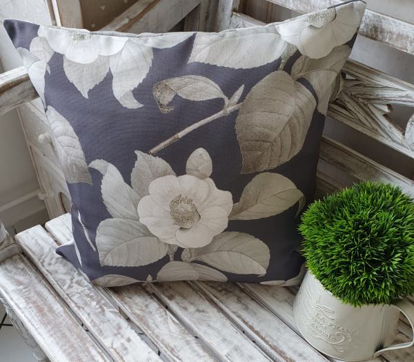 Kissenbezug SELMA Grau Blumen 45x45 cm Polyester Landhaus