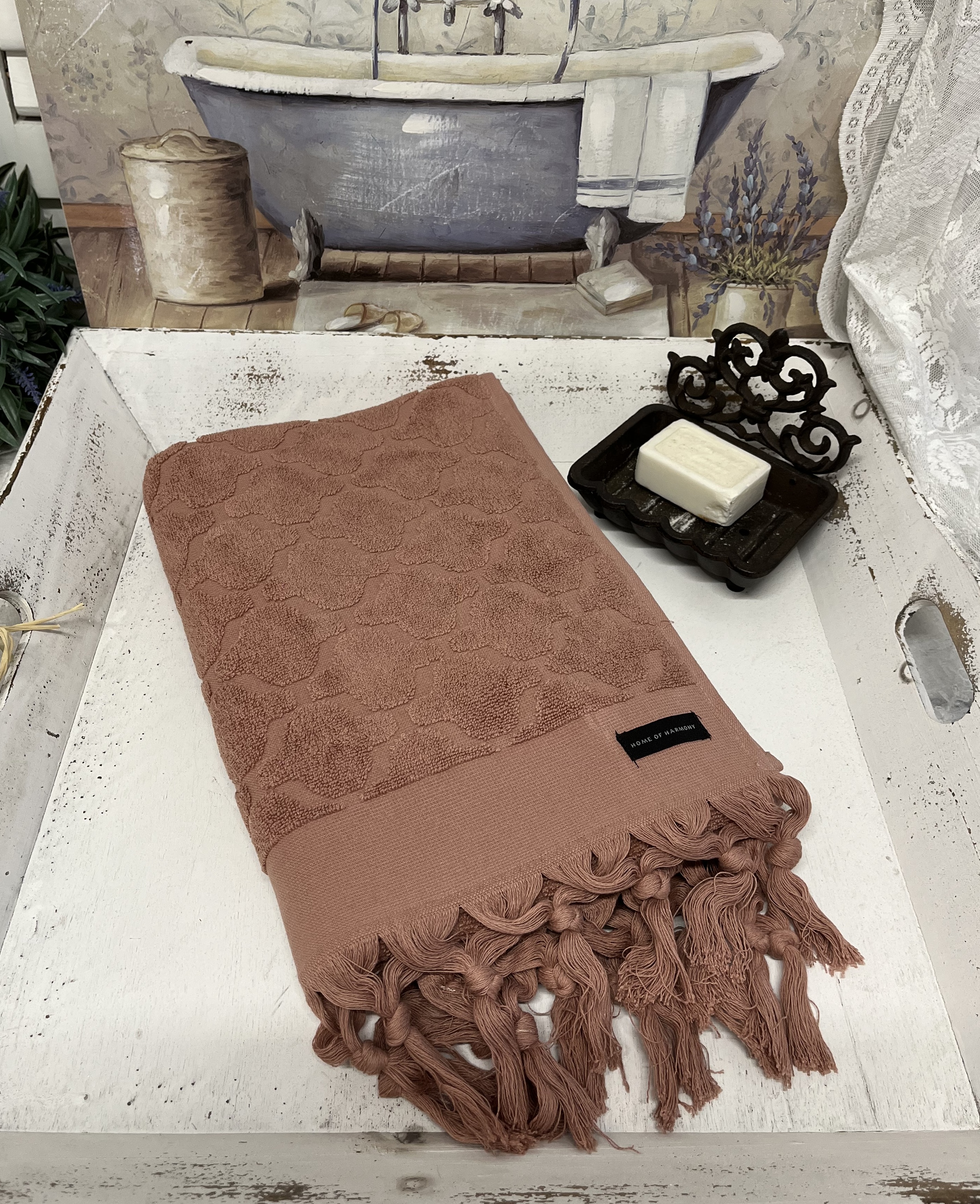 Fransen alle Größen Landhausstil cm Handtuch Zauberhafter DINA Rosa Frottee | Handtuch 50x70 Dunkel | Handtücher - Bad |