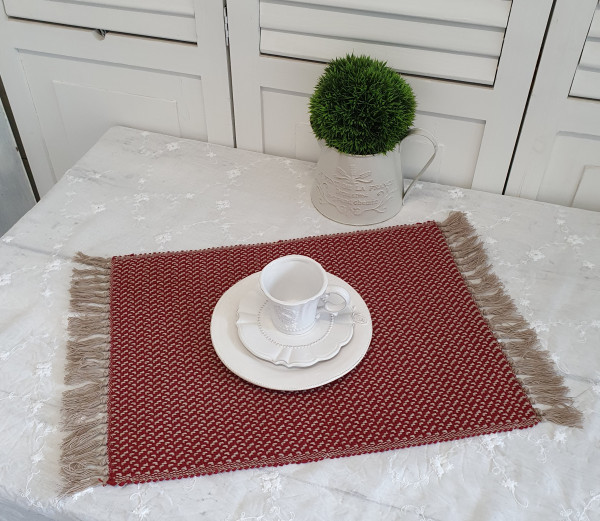 Tischset Platzset OLIVIA Leinen Rot Fransen 2 Stück 35 x 45 cm Baumwolle Landhaus